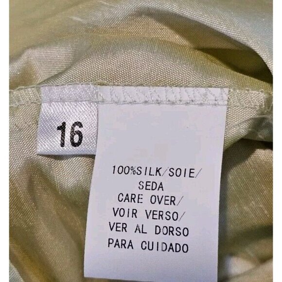 Y2K Raw Silk Shirt Sz XL Petite Snap Light Green Long Sleeve Irridescent Office - Picture 10 of 12